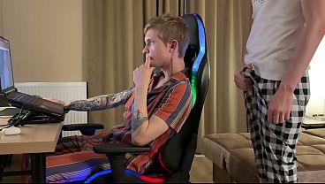 Big Dick Interrupts Gamer Twink and Fills His Tight Ass With Cum