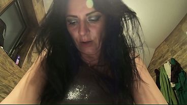 Ripped Shiny Nylon Jumpsuit in the Bathroom Cum Cleanup Dirty Dancing and Pee Play