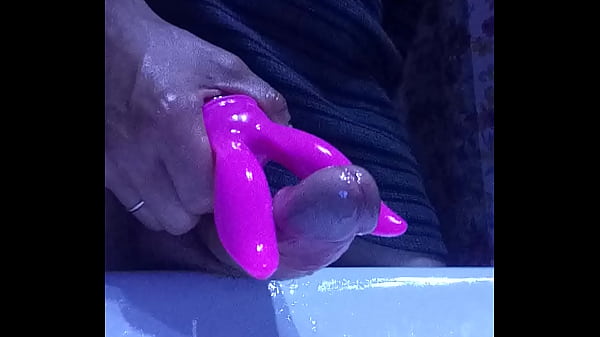 Slow jerk with my wife039s vibrator lots of cum in glass tight balls finger in asshole