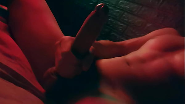 Very passionately masturbates a huge cock at night and moans