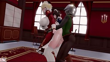 MMD  Three consecutive sex sessions with the big boob maids from morning till night