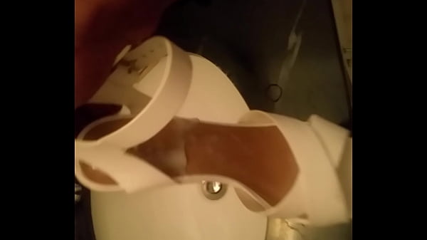 Cumshot on wife039s flower high heel shoes
