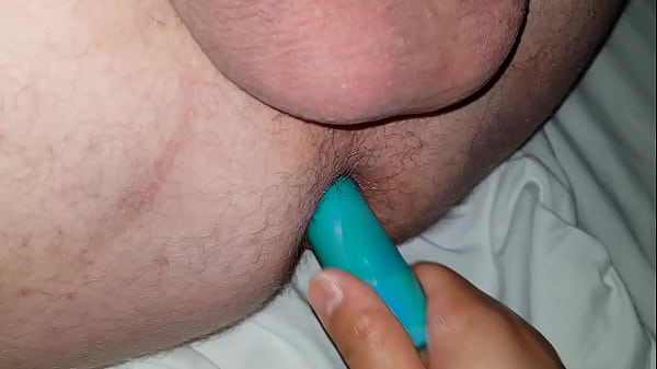 Fucking my ass with her blue vibrator