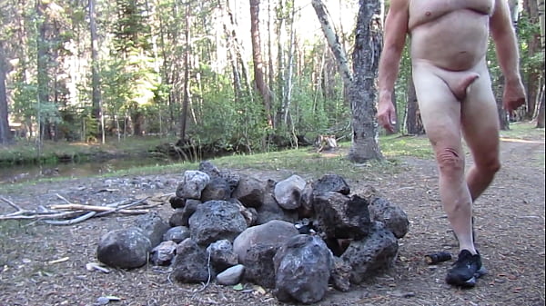 Naked at the fire pit and creek
