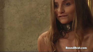 BDSM Lesbian Slave Swallows Big Strapon And Fucks Herself