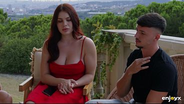 Curvy Redhead Slut Double Teamed in Her Dripping Cunt and Finished with a Huge Titty Cumshot
