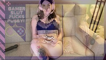 Gamer Slut Fucks Pussy   Gamer Girl Solo Vibrator Dildo Masturbation Orgasm
