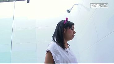 Big Ass Latina in Pink Gloves Gets Fucked Doggy in the Shower She Just Cleaned