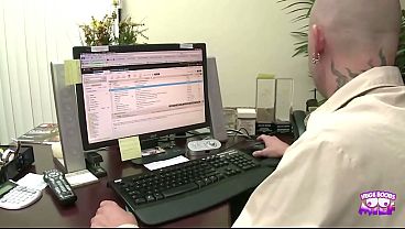 A camgirl has wild office sex with her boss in a doggy style position 