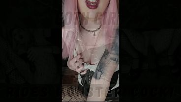 Goth Girlfriend Rides Monster Cock   Fishnets Pierced Nipples Big Toy Nympho Solo